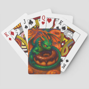 Niedliche Mini Green Dragon & Donut Fantasy Art Spielkarten