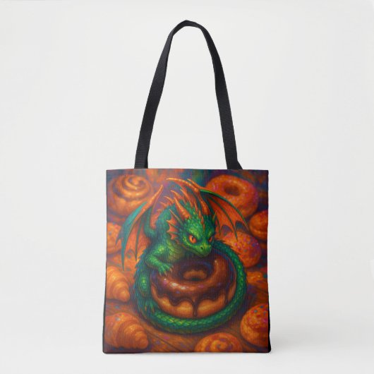 Niedliche Mini Green Dragon & Donut Fantasy Art Tasche (Vorderseite)