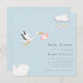 Niedliche Mini-Storch-Babydusche Einladung (Vorne/Hinten)