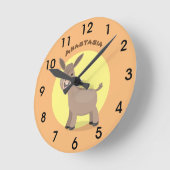 Niedliche Miniatur-Esel-Cartoon-Abbildung Runde Wanduhr (Winkel)
