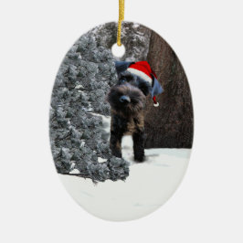 Niedliche Miniaturschnauzer-Weihnachtsverzierung Keramikornament