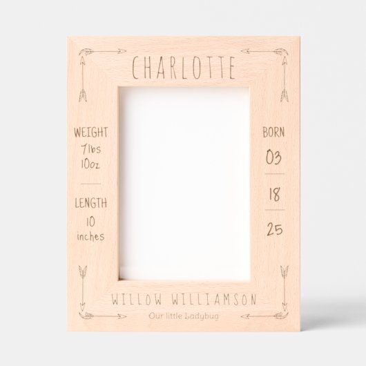 Niedliche Minimal-Boho-Pfeile Neugeborene Geburtss Geätzte Rahmen (Vorderseite)