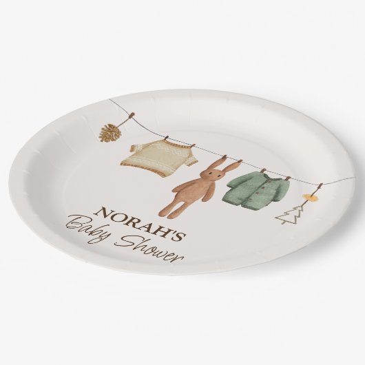 Niedliche Minimal Boho Winter Boy Clothes Kinderdu Pappteller (Schrägansicht)