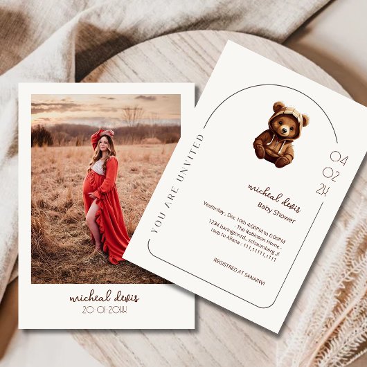 Niedliche Minimal Foto Bärendusche Einladung