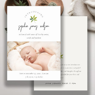 Niedliche Minimal-Leaf-Script-Foto Geburtsankündig Dankeskarte