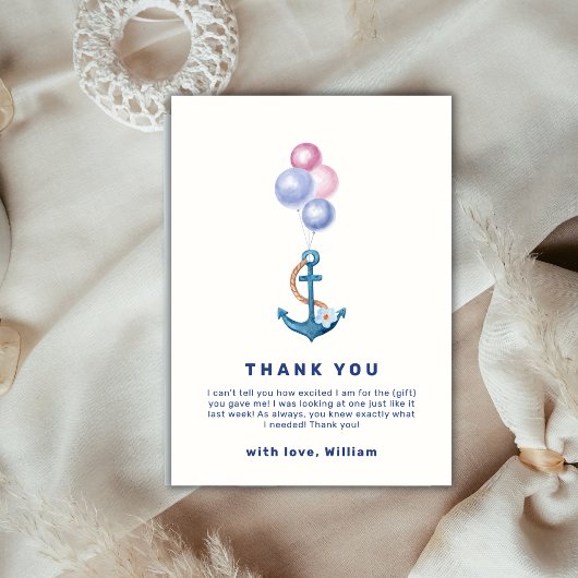 Niedliche Minimal Nautical Anchor Balloon Babydusc Dankeskarte