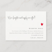 Niedliche Minimal Red Heart Script Hochzeit wünsch Begleitkarte (Vorderseite)
