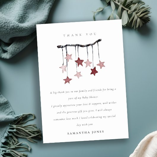 Niedliche Minimal Star Mobile Blush Pink Babydusch Dankeskarte