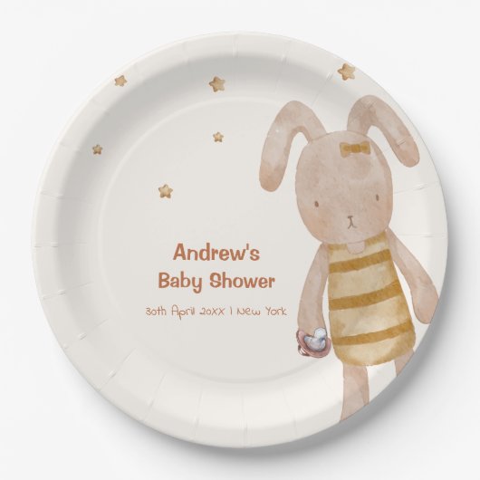 Niedliche Minimalistische Boho Bunny Toy Babydusch Pappteller (Vorderseite)