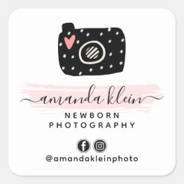 Niedliche Minimalistische Fotograf-Kamera Schwarz  Quadratischer Aufkleber