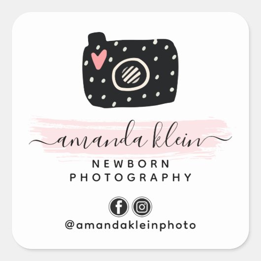 Niedliche Minimalistische Fotograf-Kamera Schwarz Quadratischer Aufkleber (Vorderseite)
