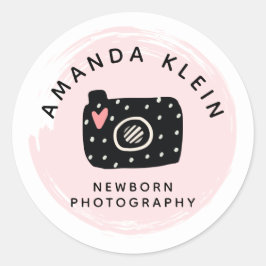 Niedliche Minimalistische Fotograf-Kamera Schwarz  Runder Aufkleber