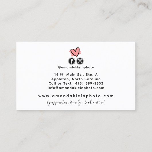 Niedliche Minimalistische Fotograf-Kamera Schwarz Visitenkarte (Rückseite)