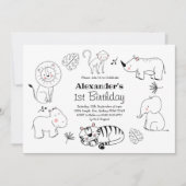 Niedliche Minimalistische Jungle Safari Tiere 1. G Einladung (Vorderseite)