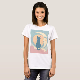 Niedliche Minimalistische Katze auf dem Crescent M T-Shirt