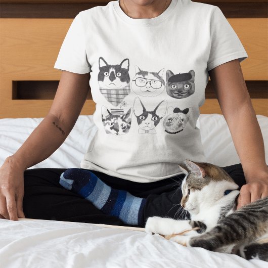 Niedliche Minimalistische Katzengesichterskizzen T-Shirt