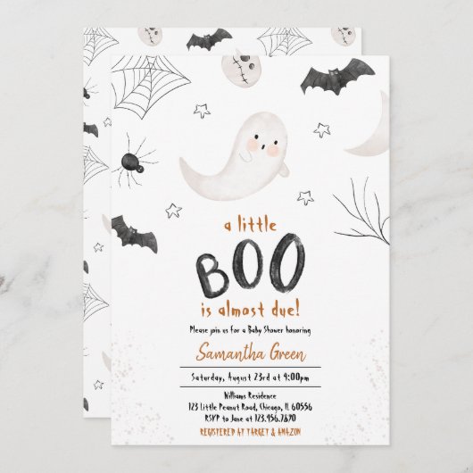 Niedliche Minimalistische Kleine Boo Babydusche Einladung (Vorne/Hinten)