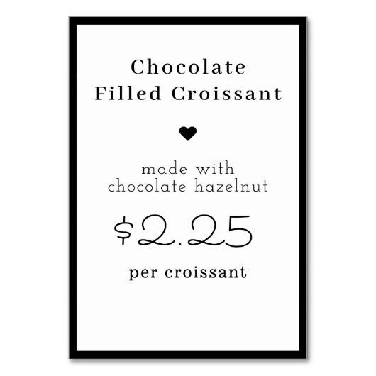 Niedliche minimalistische, moderne Food Name Card Tischnummer (Vorderseite)