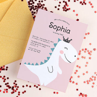 Niedliche Minimalistische Pink Girl Dinosaur Gebur Einladung