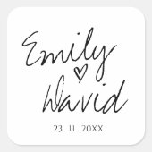 Niedliche Minimalistische Schwarz-Weiß-Hochzeit Quadratischer Aufkleber (Vorderseite)