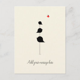 Niedliche Minimalistische Vögel Schwarzes Rot Zeic Postkarte
