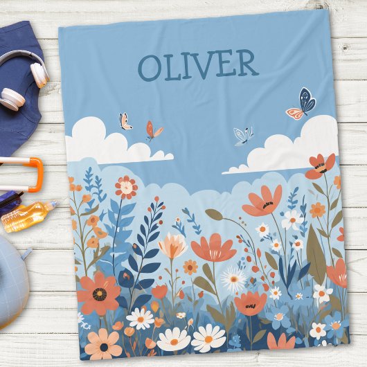 Niedliche Minimalistische Wildblumen Personalisier Fleecedecke