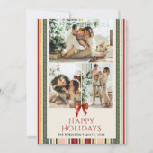 Niedliche Minimalstreifen & Bow Happy Holidays 2 F Feiertagskarte (Vorderseite)