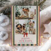 Niedliche Minimalstreifen & Bow Happy Holidays 2 F Feiertagskarte