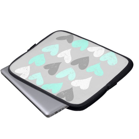 Niedliche Minze graue Liebe Herz Laptopschutzhülle (Vorne Knopf)