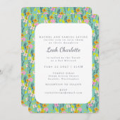 Niedliche Minze Grün Rosa Blumenbäume Blume Bat Mi Einladung (Vorne/Hinten)