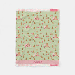 Niedliche Minze Pink Gingerbrot Candy Cane Hütte Fleecedecke