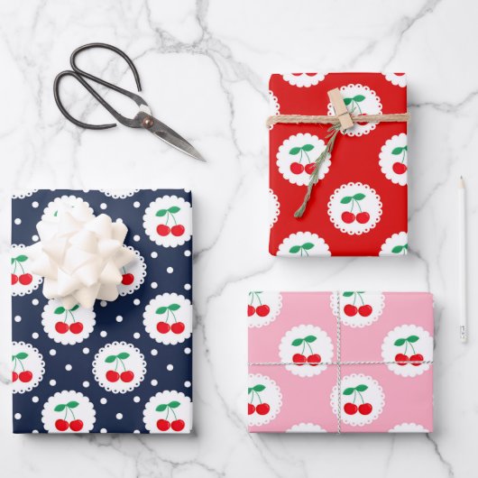 Niedliche Mischkirschen Geschenkpapier Set (Vorderseite)