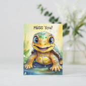 Niedliche "Miss You" Turtle Themed Postkarte (Stehend Vorderseite)