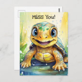 Niedliche "Miss You" Turtle Themed Postkarte (Vorne/Hinten)