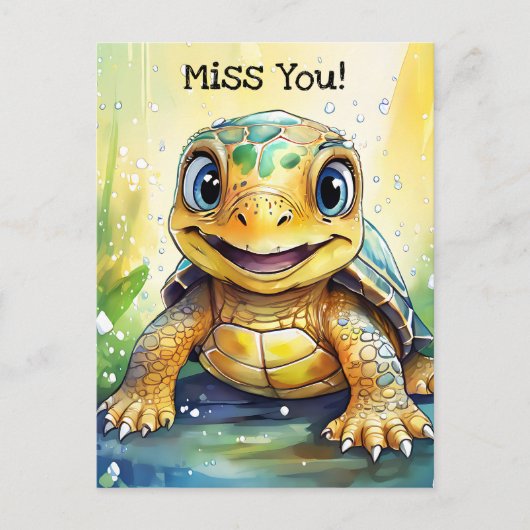 Niedliche "Miss You" Turtle Themed Postkarte (Vorderseite)
