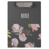 Niedliche mit Monogramm Blume grau und rosa Klemmbrett (Vorderseite)