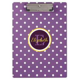 Niedliche Mit Monogramm Lila Polka Dots Klemmbrett