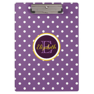 Niedliche Mit Monogramm Lila Polka Dots Klemmbrett