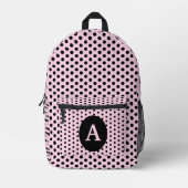 Niedliche Mit Monogramm Pink- und Schwarzpolka-Pun Bedruckter Rucksack (Vorderseite)