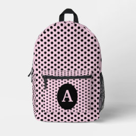 Niedliche Mit Monogramm Pink- und Schwarzpolka-Pun Bedruckter Rucksack