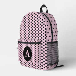 Niedliche Mit Monogramm Pink- und Schwarzpolka-Pun Bedruckter Rucksack