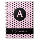 Niedliche Mit Monogramm Pink- und Schwarzpolka-Pun Notizblock (Vorderseite)