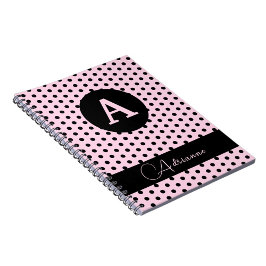 Niedliche Mit Monogramm Pink- und Schwarzpolka-Pun Notizblock