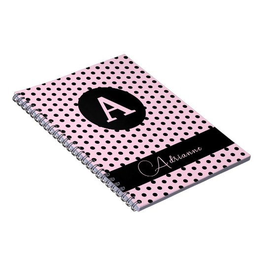 Niedliche Mit Monogramm Pink- und Schwarzpolka-Pun Notizblock