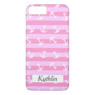 Niedliche Mit Monogramm rosa Streifen Weißes Anker Case-Mate iPhone Hülle