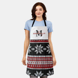 Niedliche Mit Monogramm Weihnachts-Sweater-Muster  Schürze