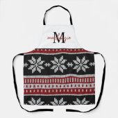 Niedliche Mit Monogramm Weihnachts-Sweater-Muster Schürze (Vorderseite)