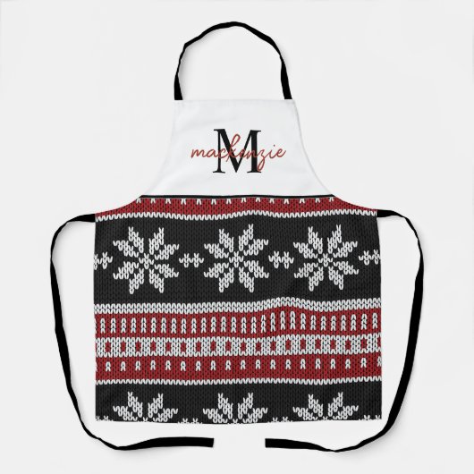 Niedliche Mit Monogramm Weihnachts-Sweater-Muster Schürze (Vorderseite)
