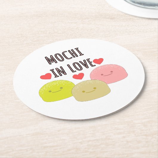 Niedliche Mochi Cartoon Zeichnungen Runder Pappuntersetzer (Angewinkelt)