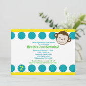 Niedliche Mod Affe Blau/Gelb Geburtstag 12x18 Einladung (Stehend Vorderseite)